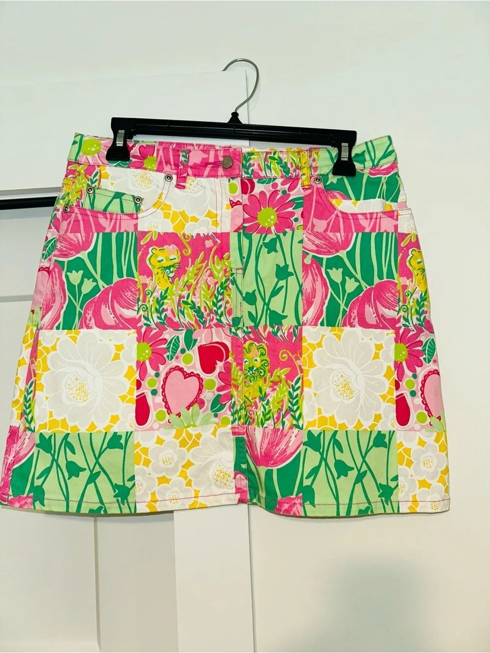 Lilly Pulitzer Women’s Patchwork Squares Pink Skirt With Back Pockets Size 4